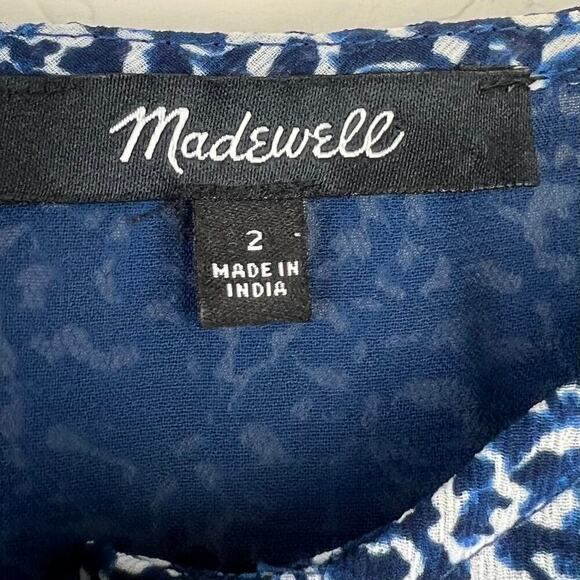 Madewell Blue Indigo Bengali Blockprint Chiffon Sweetheart Lined Blouse Size 2 - Picture 8 of 8